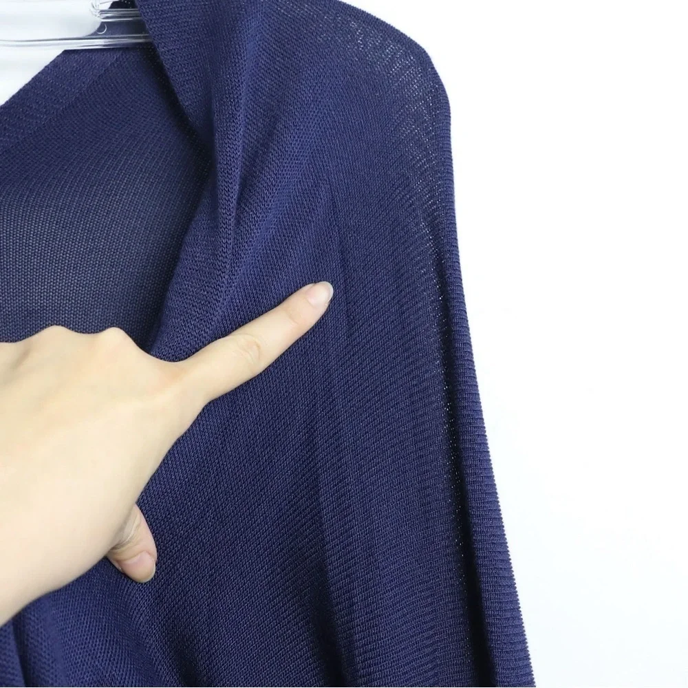 NWT Made in Italy cardigan navy new open front knit classic dark stretch L OS - Picture 9 of 9